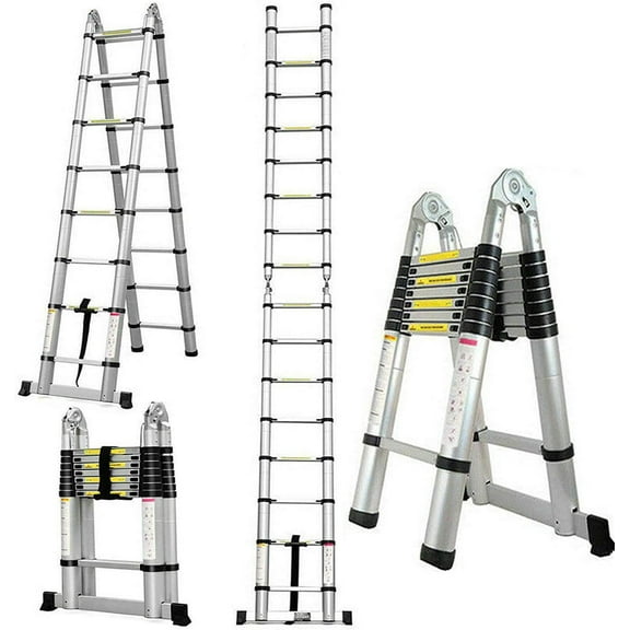 Dayplus 2.5M 2.5M A-Frame Telescopic Sliding Ladder Non-Slip Folding Stepladder Multi-Purpose Ladder 150kg/330lb Load Capacity 16.4ft/5M