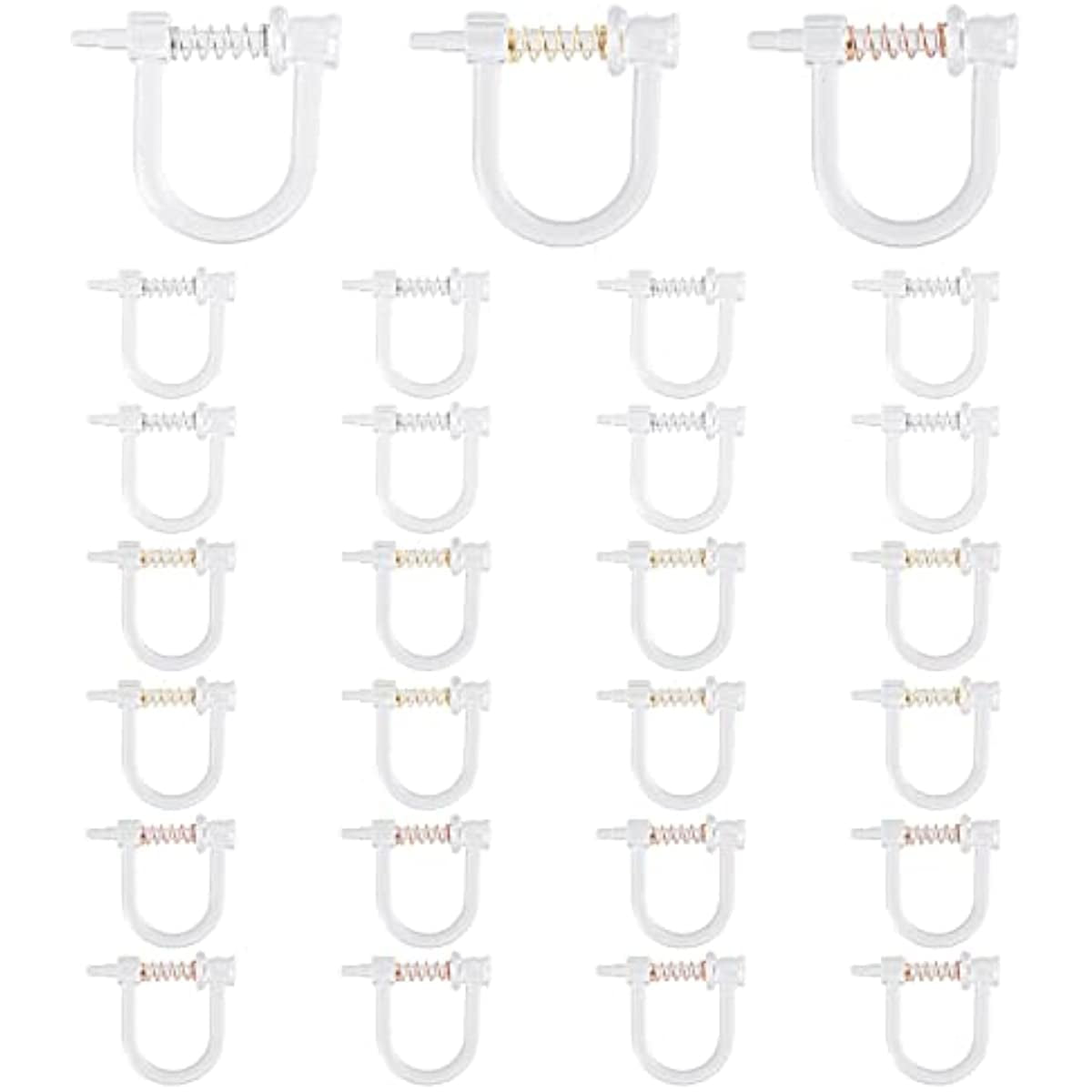 30Pcs 3 Color Plastic Clipon Earring Findings Transparent U Type Clip
