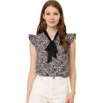 thumbnail image 1 of Allegra K Blusa Floral Para Mujer Con Cuello Anudado Y Manga Ondulada Negro XS, 1 of 5