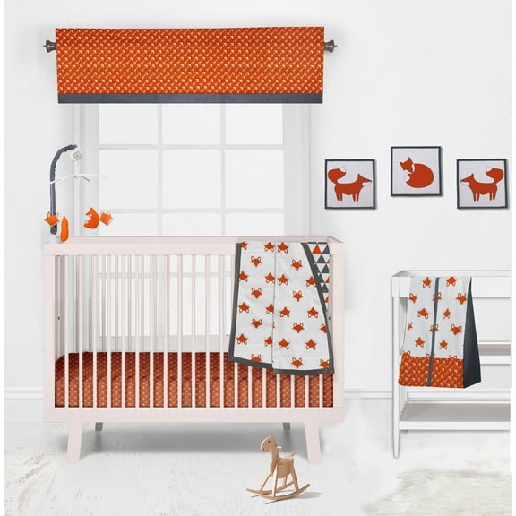 Bacati - Playful Fox Orange/Grey Mini Crib Bedding Set