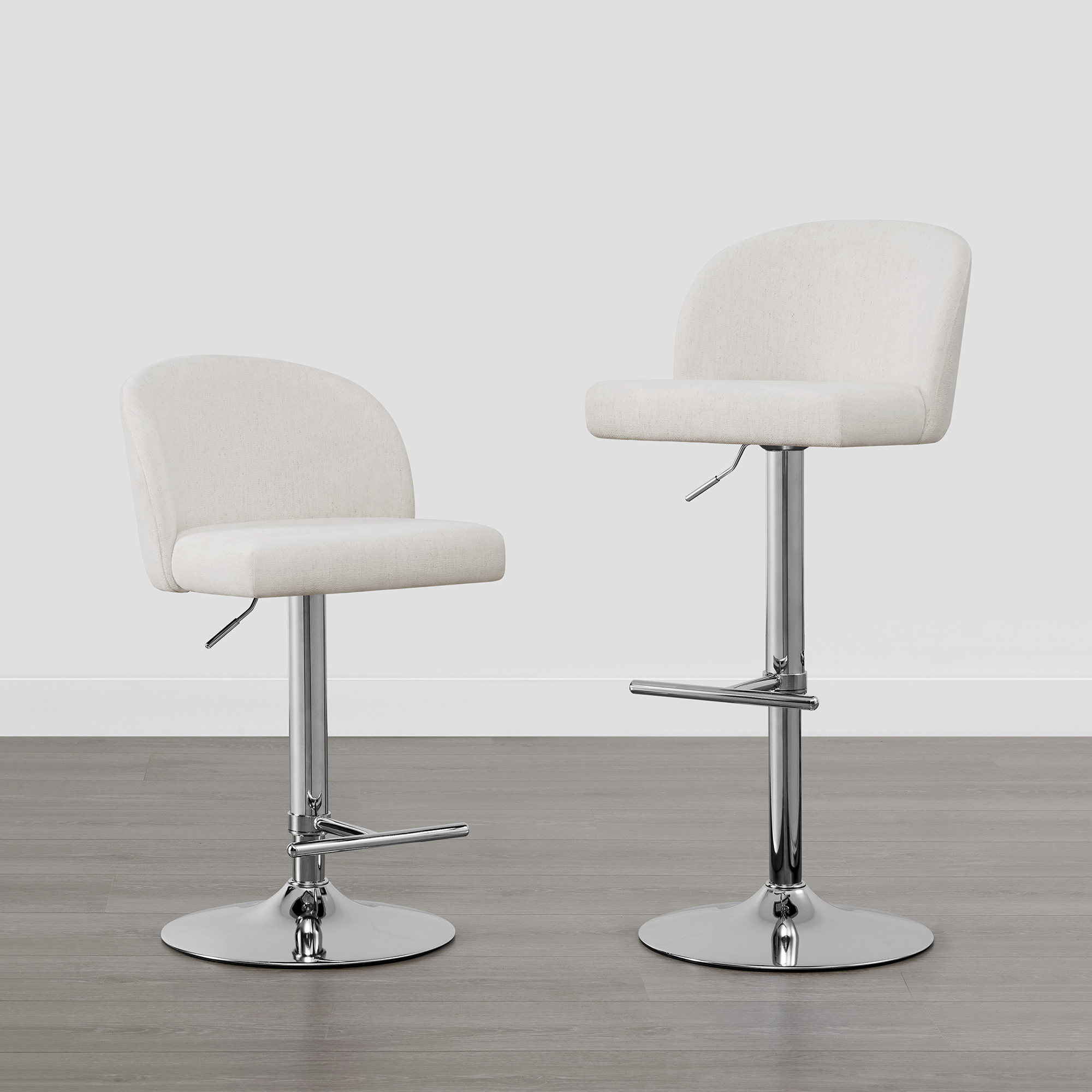 Spruce & Spring Modern Adjustable Swivel Bar Stool with Air-Lift Set of 2, White with Silver Frame