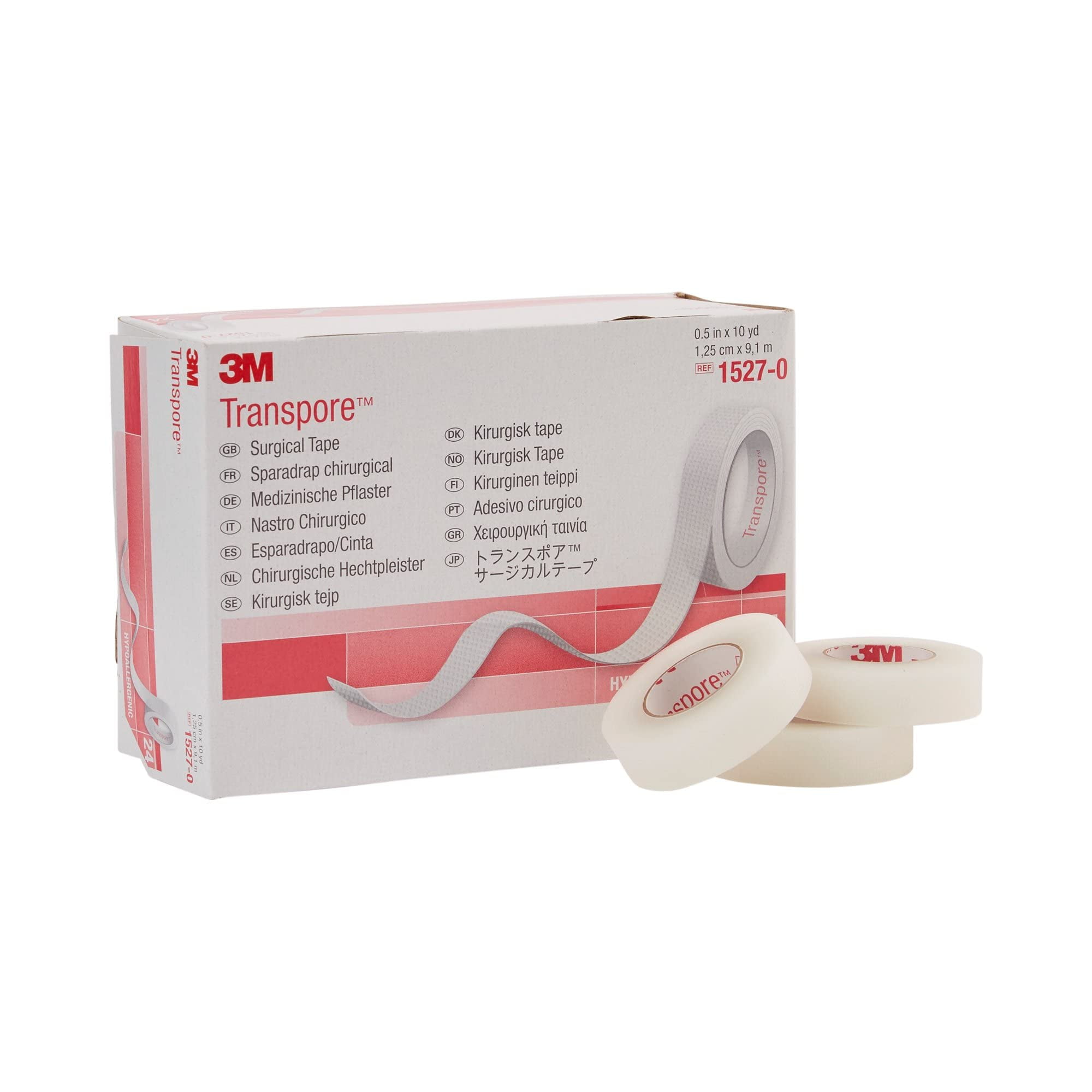 Part#3M-1527-0 3M Transpore Medical/Surgical Tape 1/2 Inch x 10 Yards (1.25 cm x 9.14 m) Clear, Porous, Plastic, Hypoallergenic, Water-Resistant - 1/Box of 24 Rolls