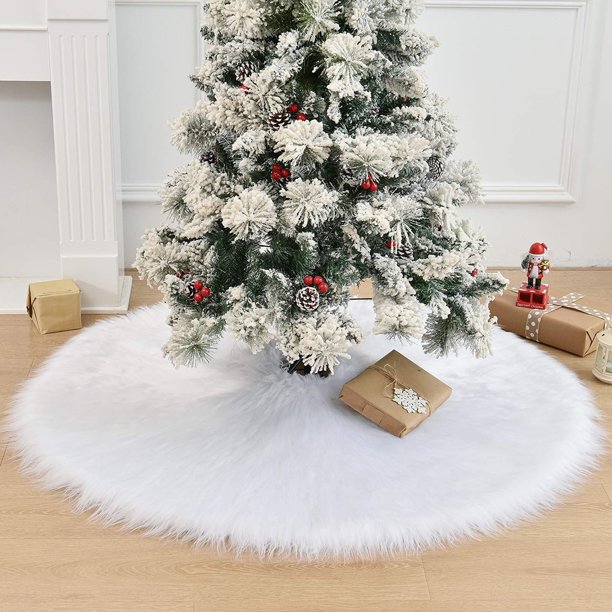 Protector de la cubierta de la base del árbol de Navidad Adorno de año nuevo blanco de peluche corto de la natividad