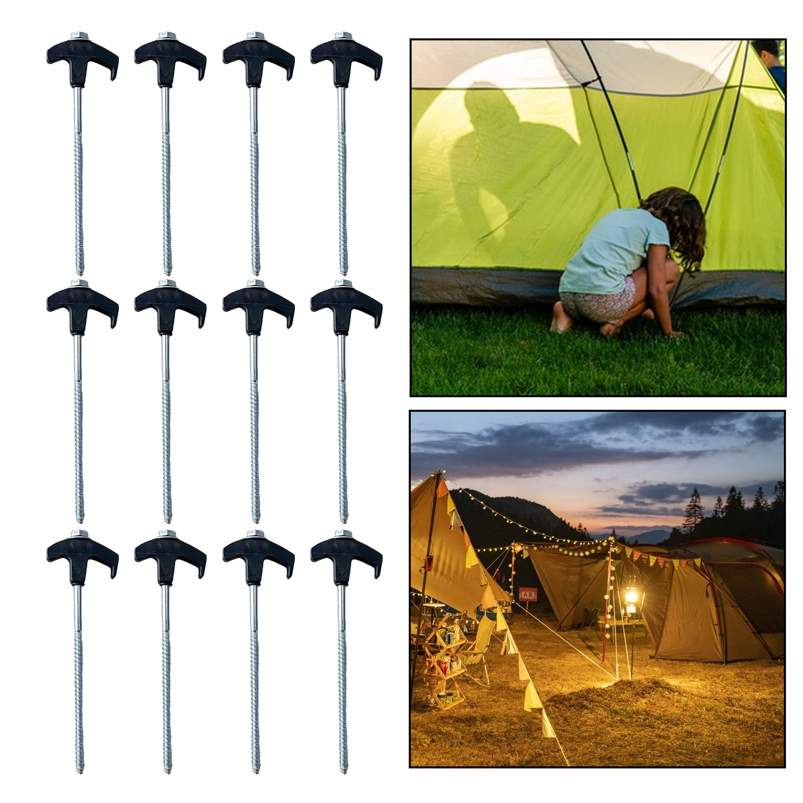 solautey 12 Pack Tent Stakes Heavy Duty - 8" Ground Anchors Screw in - Camping Stakes with Grow in The Dark Heads - Metal Threaded Tent Spikes with Mounting Sleeve and Storage Box