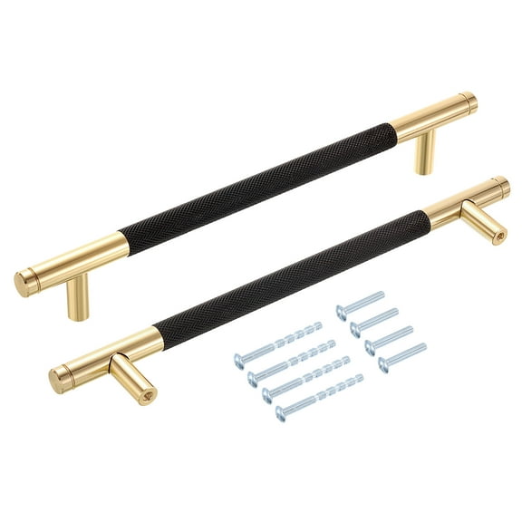 Cabinet Handles, 10Pcs 8" - Aluminum Alloy Knurled Pulls, Champagne Gold Cupboard Handles, Kitchen Hardware for Cabinets Wardrobe Drawer (Black)