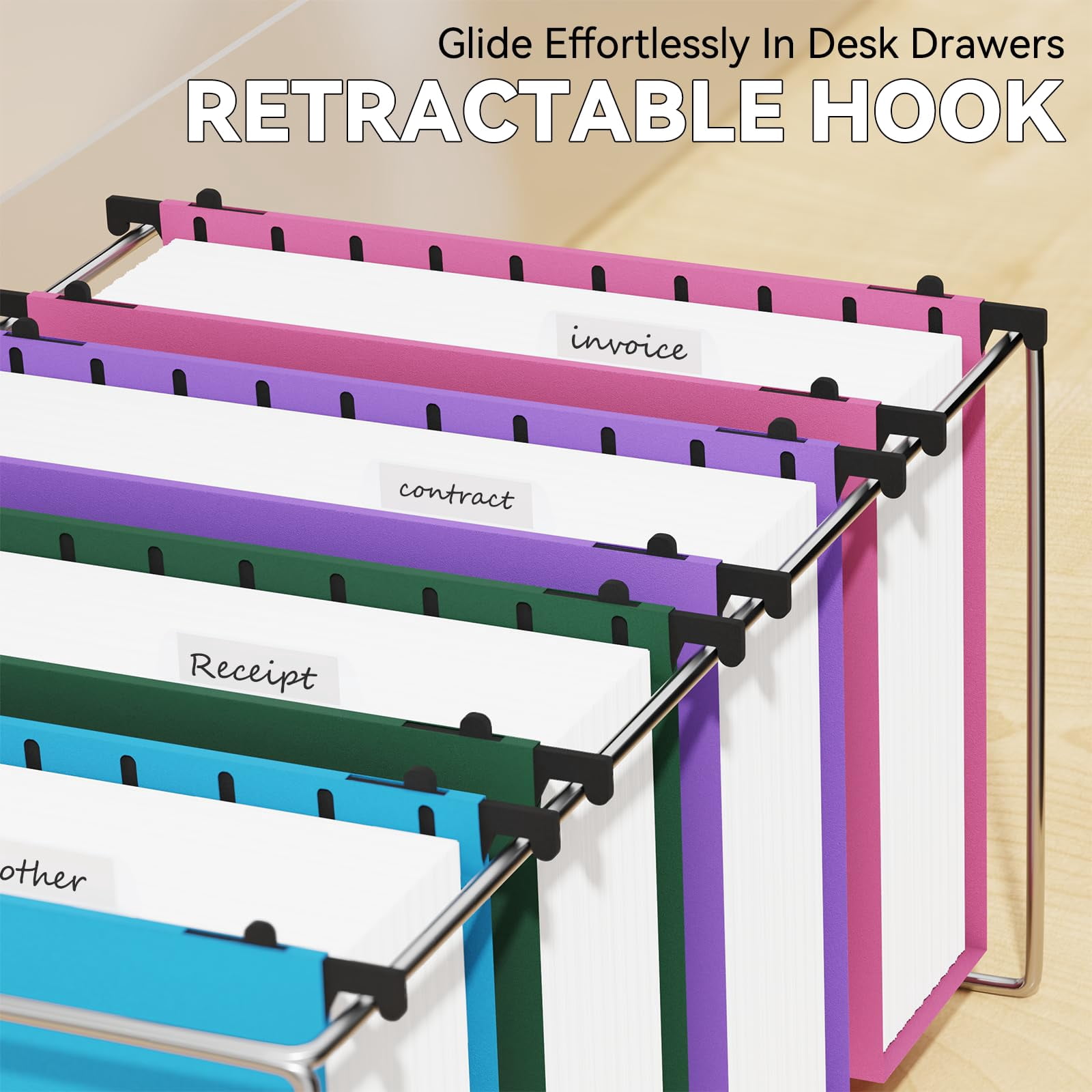 Extra Capacity Hanging File Folder Letter Size 3" Expansion Plastic Organizer For Filing Cabinet Folders Office Home Reinforced Black Heavy Duty Hang With Tabs 12 Pack