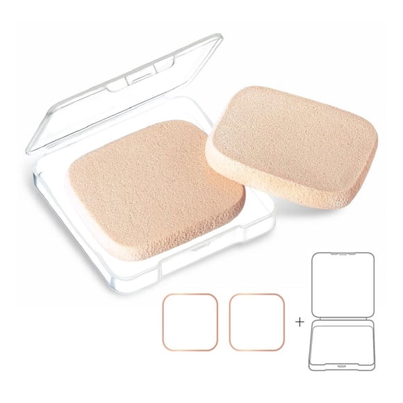 Esponjas de maquillaje OWLFAVO cuadradas con funda de viaje 2 unidades color beige