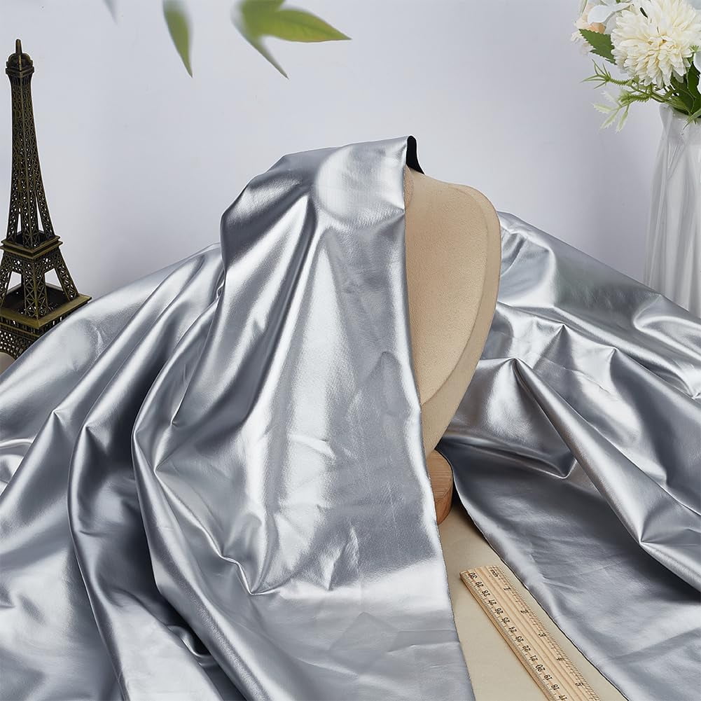 4-Way PU Imitation Leather Fabric 39x57inch PU Leather Silver Color Artificial Leather Fabric Soft and Smooth Leather for Sofa Handbag Handmade DIY Craft Projects