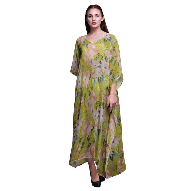 Bimba Kaftan Floral pour Femmes, Tenue d'Intérieur de Vacances, Robe Maxi, Couvre-Maillot de Plage - 4X-5X