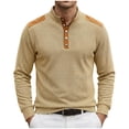 thumbnail image 2 of Ceisia Men's Loose Fit Long Sleeve Henley Shirts with Waffle Knit and Shoulder Color Block Patchwork, Stretch Blend Stand Collar Casual Tops Gifts, 2 of 5
