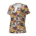 thumbnail image 3 of Wukai Cute Cat Casual V-Neck Graphic Tees for Women: Lightweight and Breathable Summer Tops with Stylish Design-Medium, 3 of 8