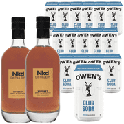 Nkd Distillery Whiskey Alternative Premium Non-Alcoholic Spirit 750 ML Bottles w Owen’s Mixers Club Soda 8.2 OZ Cans - Perfect for Mocktails - A