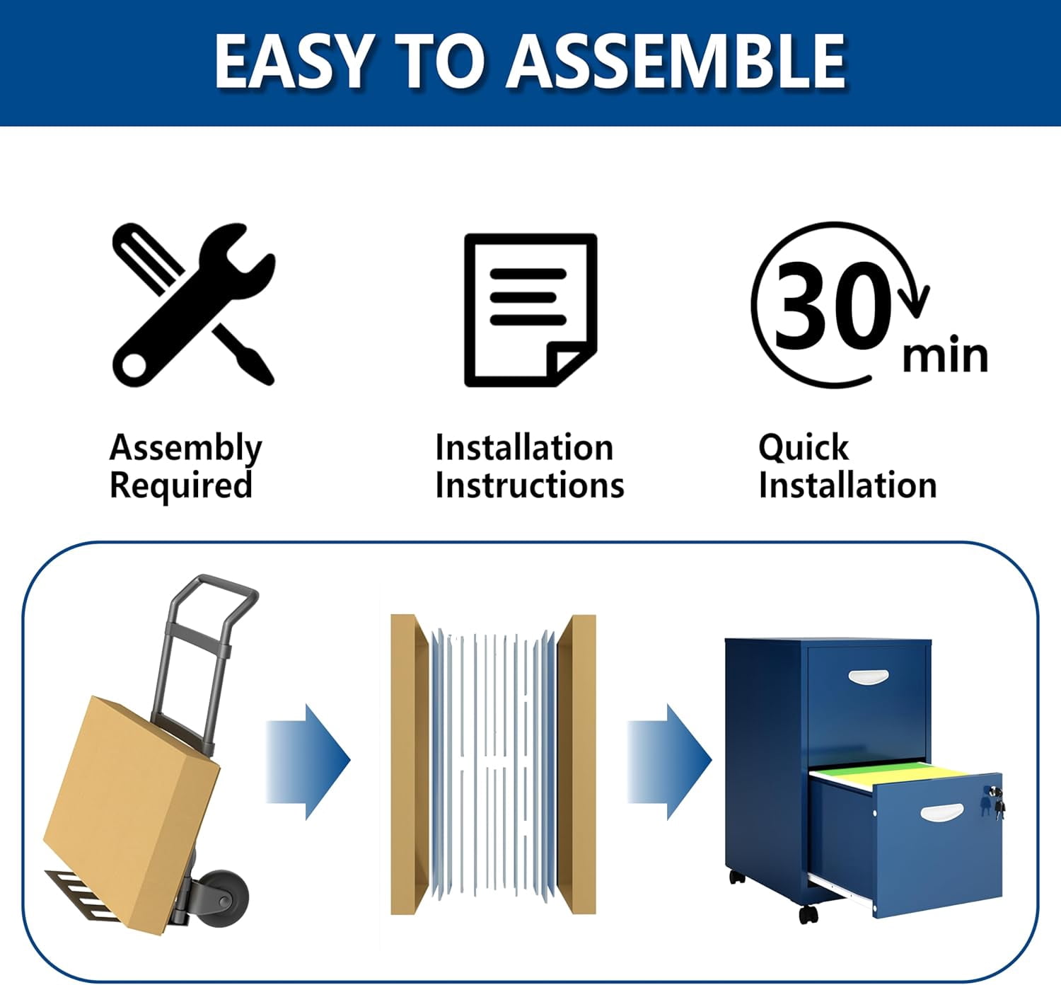 2 Drawer File Cabinet on Wheels, Mobile Two Drawer Filing Cabinet with Lock, Small Rolling Files Cabinets for Under Desk, Metal Filing Cabinets for Letter Size Folders - Assembly Required