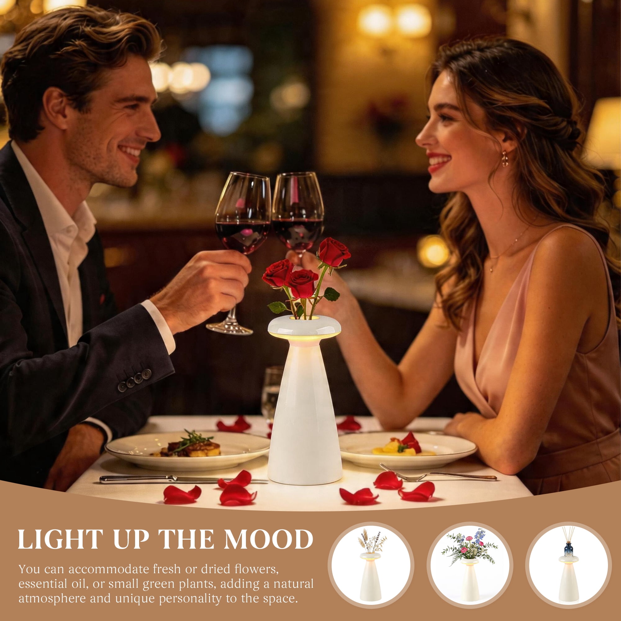 DAYBETTER 2-in-1 Ceramic Table Lamp, Stepless Dimming & 3000K LED Bedside Lamp, Modern Vase Lamp for Bedroom, Nightstand & Desk Decor, Best Gifts for family and Friends