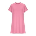 thumbnail image 4 of USSUMA Womens Summer Dresses Summer Dress Short Sleeve Crew Neck Casual Solid Color Dress with Pocket Maxi Dress Elegant Dresses Comfortable Skirts Business Holiday Saving Pink Dress Size-XXL, 4 of 6