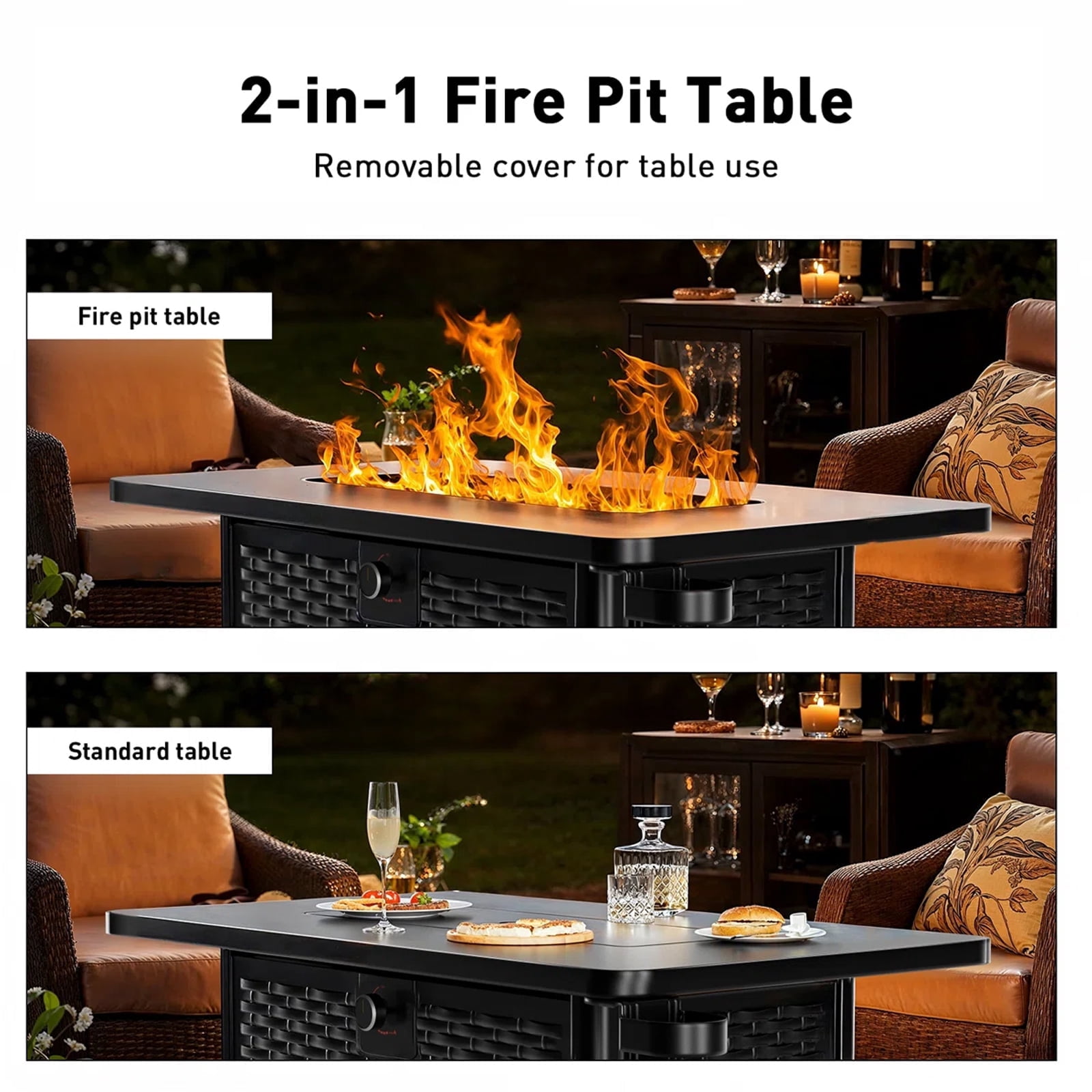 43" Rectangular Propane Fire Pit Table - 60,000 BTU Gas Fire Pit with Waterproof Cover & Lava Rocks for Outdoor Garden, Deck, Backyard, CSA-Certified