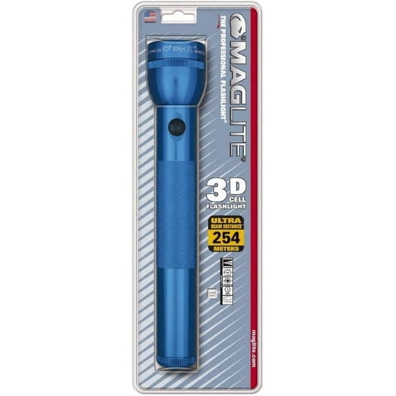 Mag-Lite Krypton Bulb, 45 Lumens, Industrial/Tactical Flashlight Blue Aluminum Body, 3 D Batteries Not Included