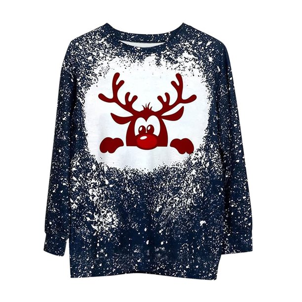 Moda Navidad mujer estampado manga larga cómodo transpirable cuello redondo camisa Tops Pompotops gfhjh8672
