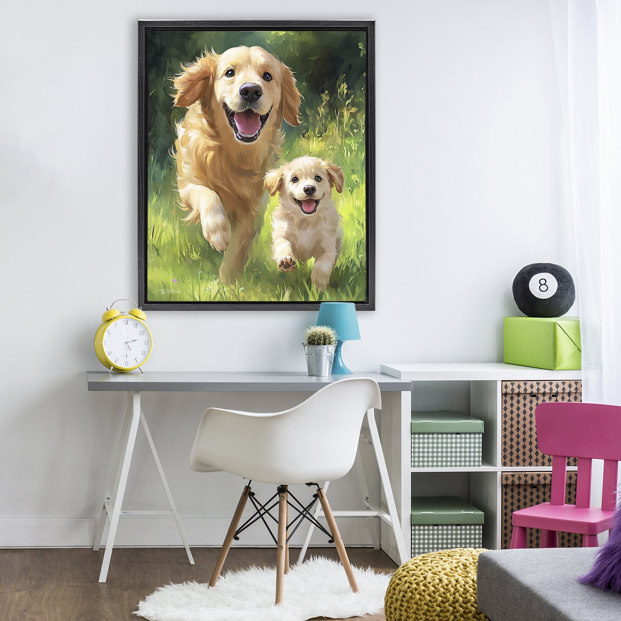 Father & Son Labrador Black Framed Floater Canvas Wall Art, design by Momart