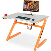 Computer Desk Gaming Table Z Shaped Gamer Workstaton with Large Ergonomic Surface and Heavy Duty Construction Orange and Gray