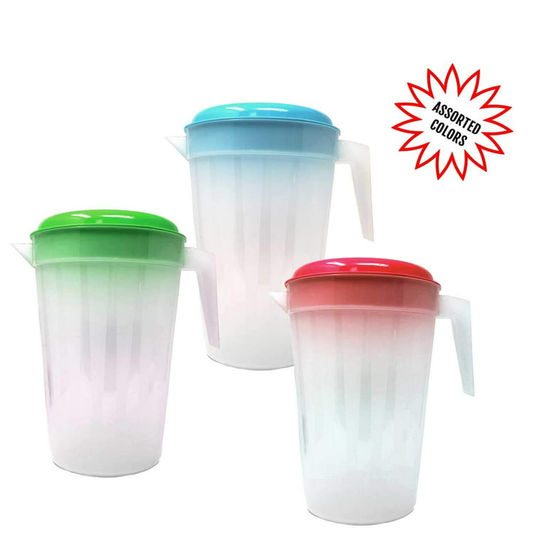 2 Pack Heavy Duty 1 Gallon/4.5 Liter Round Clear Plastic Pitcher Jug With  Lid See Through Base & Handle For Water Iced Tea Beverages-10 X 7 Inch 