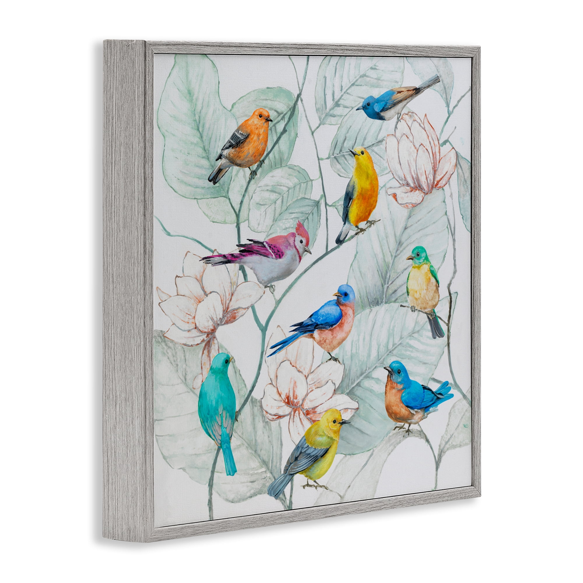 Stupell Industries Colorful Array Of Birds Gray Framed Giclee Art, design by Lorenzo Collective