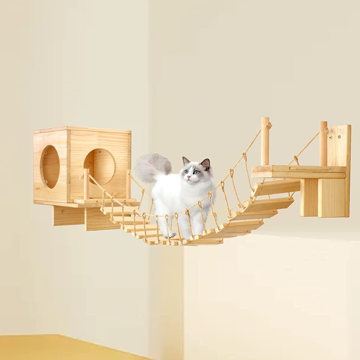BreeRainz Cat Wall Shelves and Bridge for Indoors Cats, Cat Wall