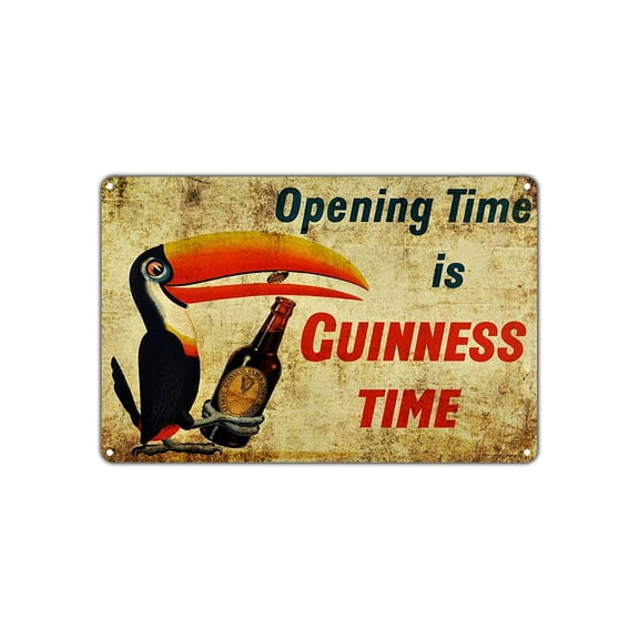 Opening Time Is Guinness Time Beer Happy Hour Vintage Retro Metal Wall Decor Art Shop Man Cave Bar Aluminum 8"x12" Sign