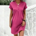thumbnail image 2 of Ahuyic Womens Summer Casual Dress,Womens Plus Size Dress,Womens V-Neck Solid Color Pullover Casual Button Dress,Hot Pink,XXXL, 2 of 5