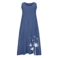 thumbnail image 4 of Women's Summer Cotton Linen Long Dress Sleeveless Elegant Flowy Dresses Sleeveless Summer Dresses V Neck Casual Embroidery Print with Pockets(Blue,XXL), 4 of 4