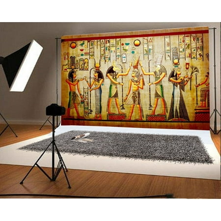 GreenDecor Polyster 7x5ft Ancient Egyptian Backdrop Hieroglyphics Pharaoh Mural Painting Parchment Culture Religion Abstract Wallpaper Photography Background Kids Adults Photo Studio