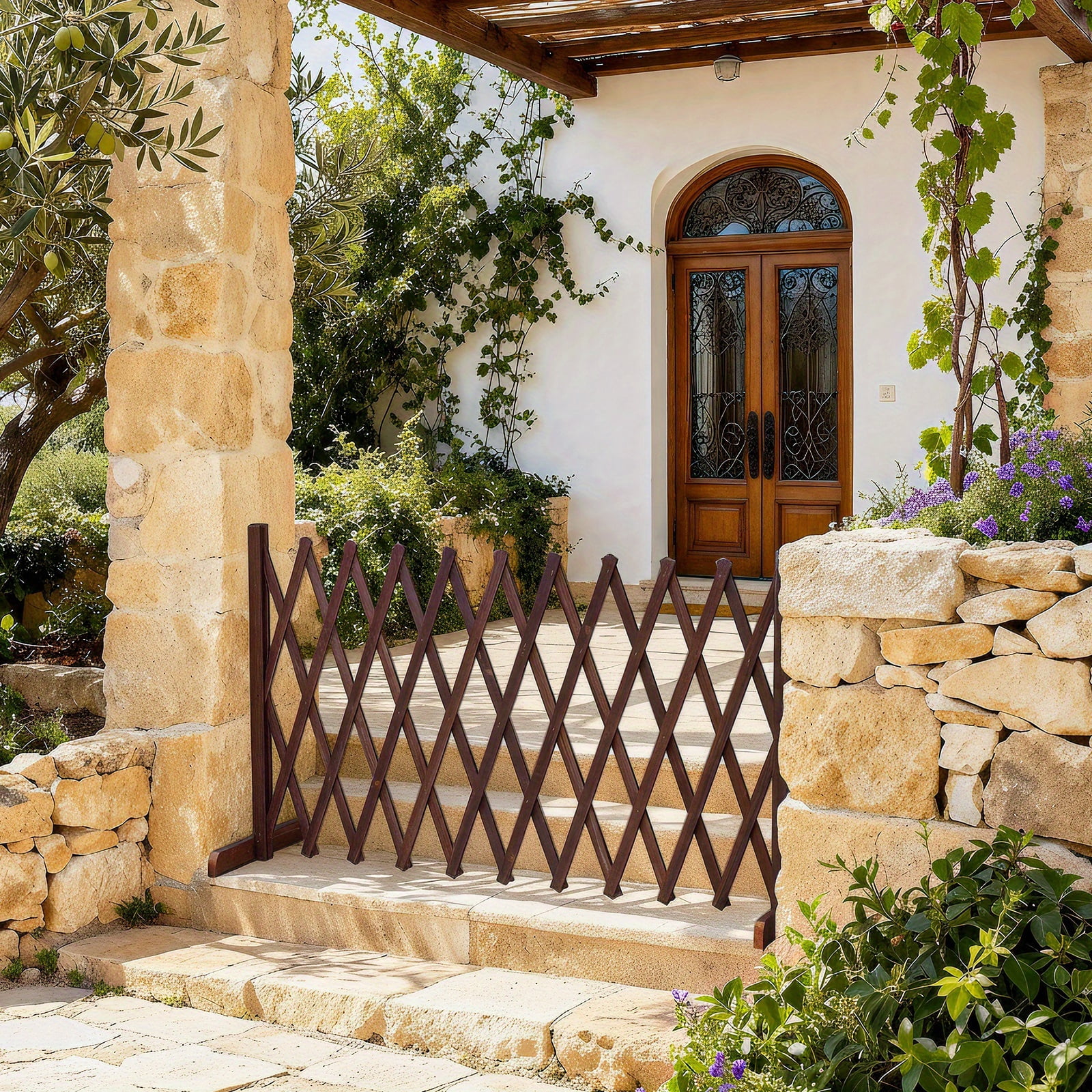 3D Expandable Thickened Wooden Fence, Retractable Safety Pet Gate, Indoor Outdoor Partition Fence for Yard Garden Play Area Holiday Decor