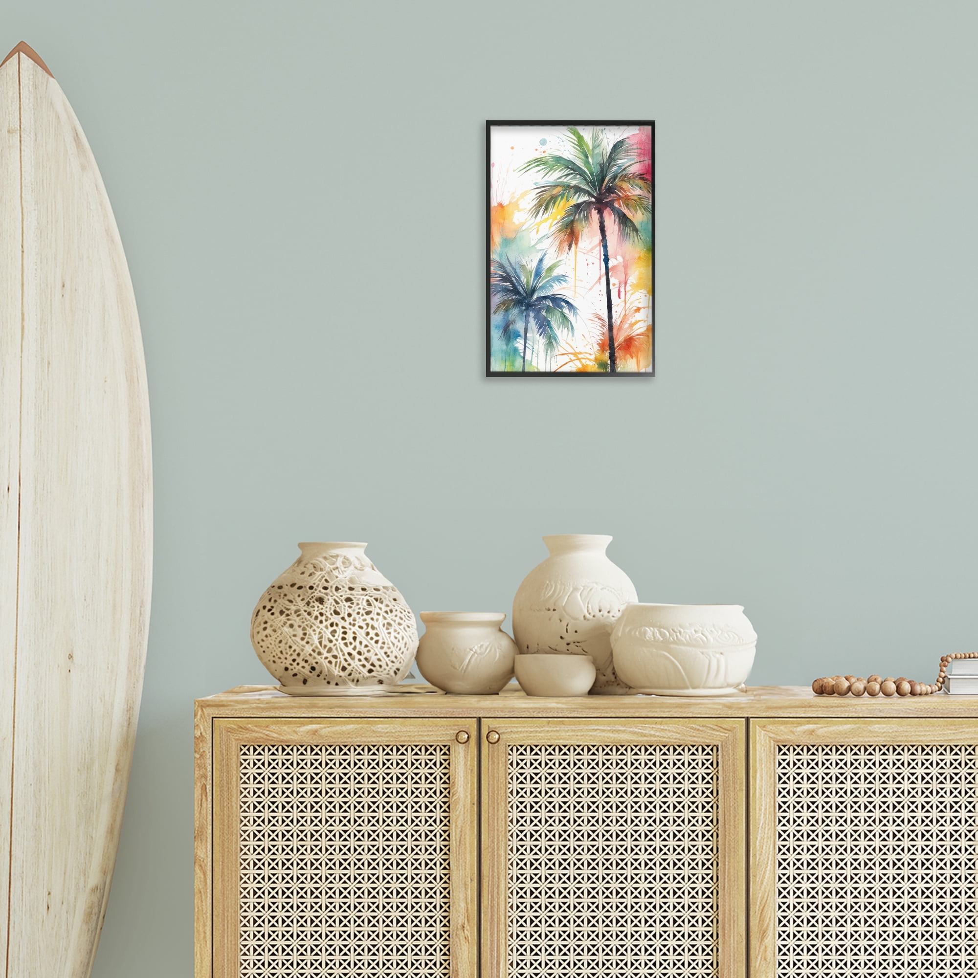 Stupell Industries Splashed Palm Trees Botanical & Floral Painting Black Framed Art Print Wall Art, 12 x 18
