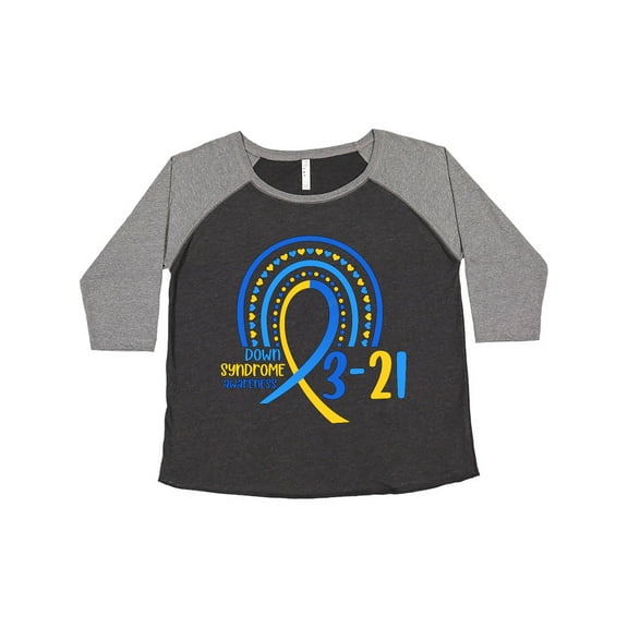 Inktastic 3-21 World Down Syndrome Day Blue and Yellow Rainbow Ribbon Women's Plus Size T-Shirt