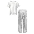 thumbnail image 2 of Hansber Kids Girls Metallic Short Sleeve T-Shirt and Harem Pants Set Jazz Hip Hop Latin Performance Dancewear Silver 7-8, 2 of 7