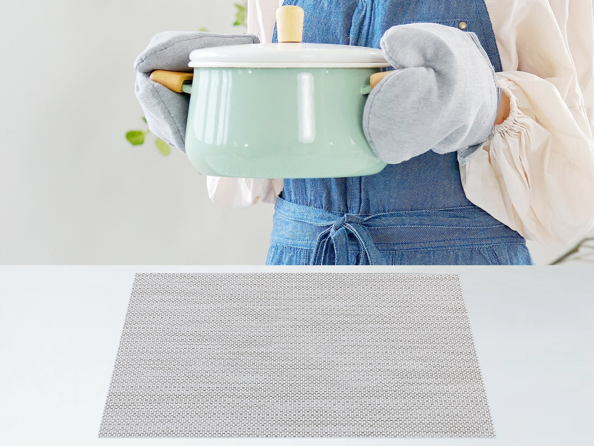 Unique Bargains Set of 6 Polyvinyl Chloride Solid Placemats Beige 18*12in