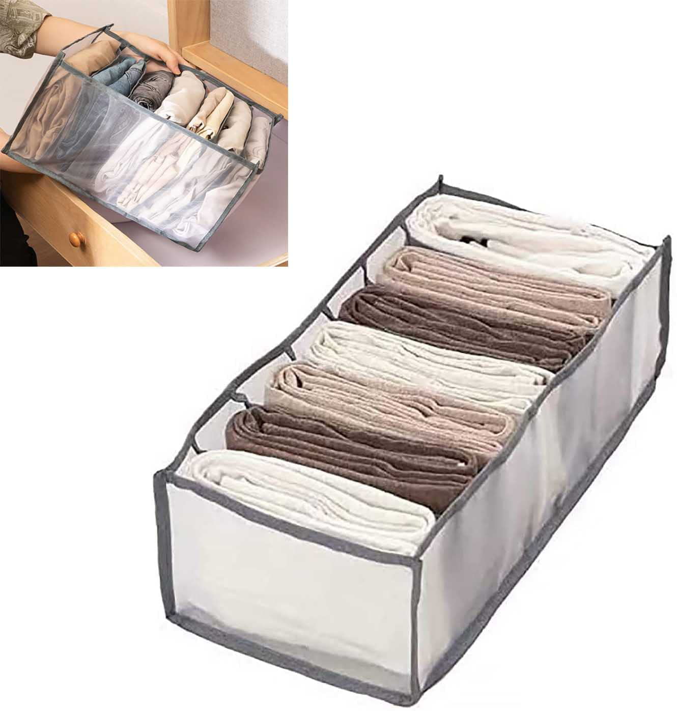 7 Grids Washable Wardrobe Clothes Organizer- Jeans Compartment Storage ...