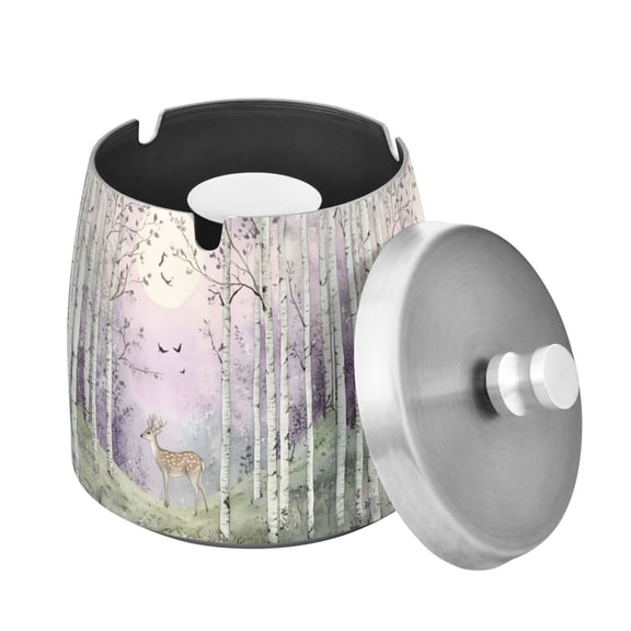 Yayeee Ashtray with Lid for Cigarette Smokeless Stainless Steel Home Ash Holder, Purple Deer