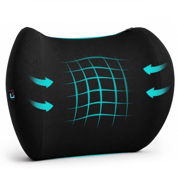 Fosmon Lumbar Support Back Pillow for Office Chair and Car, Memory Foam Lower Back Support Cushion, Breathable and Washable Cove, Ergonomic Lumbar Support for Back Pain Relief, Diving, Travel, Black