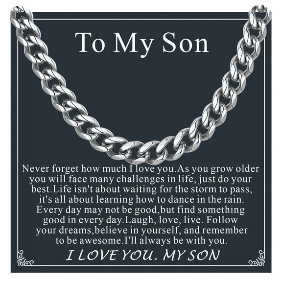 FaithHeart Cuban Link Chain Necklace for Men Stainless Steel Silver Jewelry Gift with Card To My Son Birthday Christmas Graduation 6mm 20" Fathers Day Gift for Dad