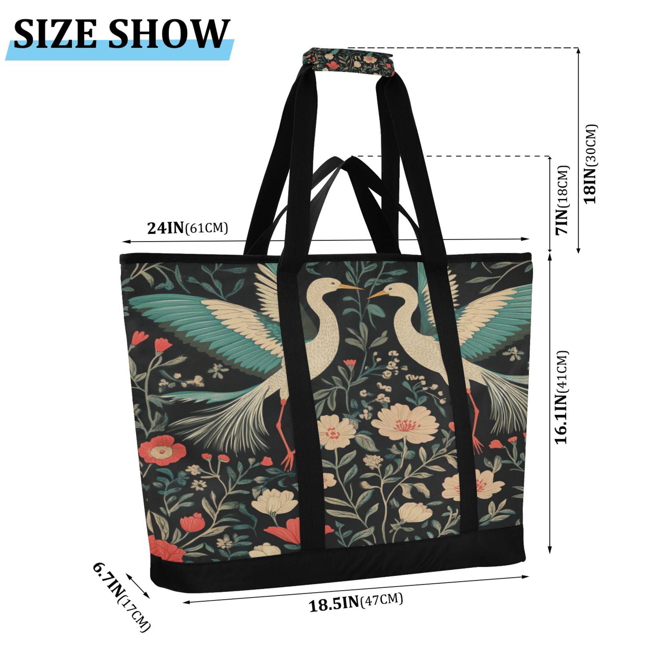 Large Hand-held Ice Pack Picnic Bag Insulation and Refrigeration Suitable for Shopping Picnics and Camping Beautiful Couple Cranes