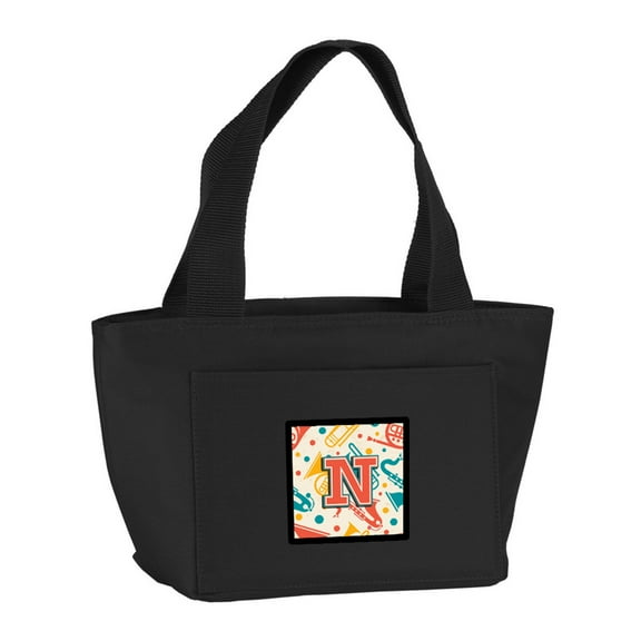 Letter N Retro Teal Orange Musical Instruments Initial Lunch Bag