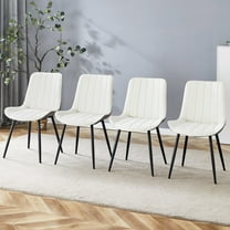 Noble House 32.2" Dining Chairs, Extended Cushion PU Leather, Black Cross Metal Legs, White & Dark Gray, Set of 4