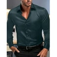 thumbnail image 3 of Iugvhana Mens Slim Fit Business Dress Shirts Casual Long Sleeve Lapel Solid Color Shirt Top Lightweight Button Blouses Green L, 3 of 6