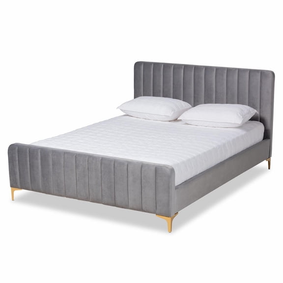 Baxton Studio Grey Fabric Upholstered and Gold Finished Full Size Platform Bed