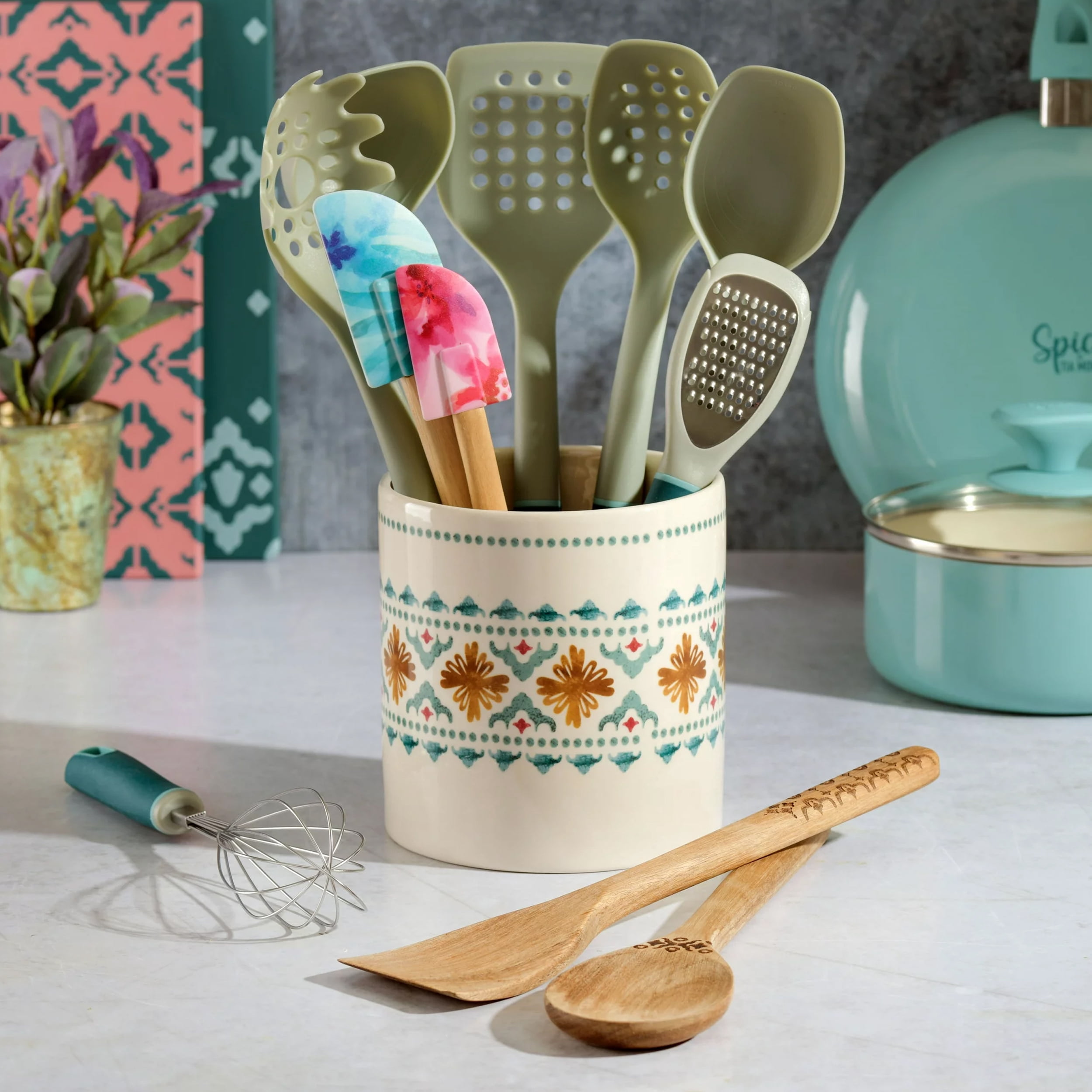 Spice By Tia Mowry 12 Piece Ceramic Crock and Kitchen Tool Set