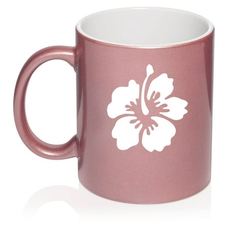 

Hibiscus Flower Ceramic Coffee Mug Tea Cup Gift for Her Wife Sister Best Friend Girlfriend Coworker Birthday Cute Graduation Housewarming Family Flower Lover Wedding (11oz Rose Gold)