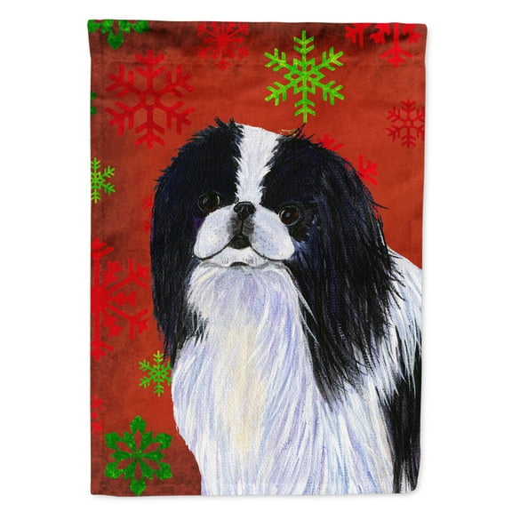 Carolines Treasures SS4674-FLAG-PARENT Japanese Chin Red and Green Snowflakes Holiday Christmas Flag  multicolor