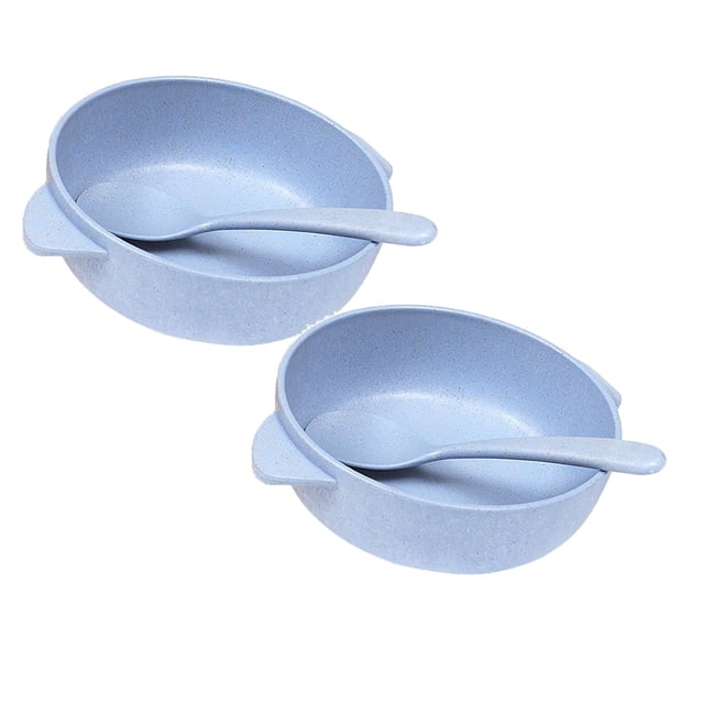 Oleegame 2PC Stainless Steel Cutlery Set 2Pcs/Set Baby Feeding Food Wheats Handled Bowl Spoon Training Tableware Blue