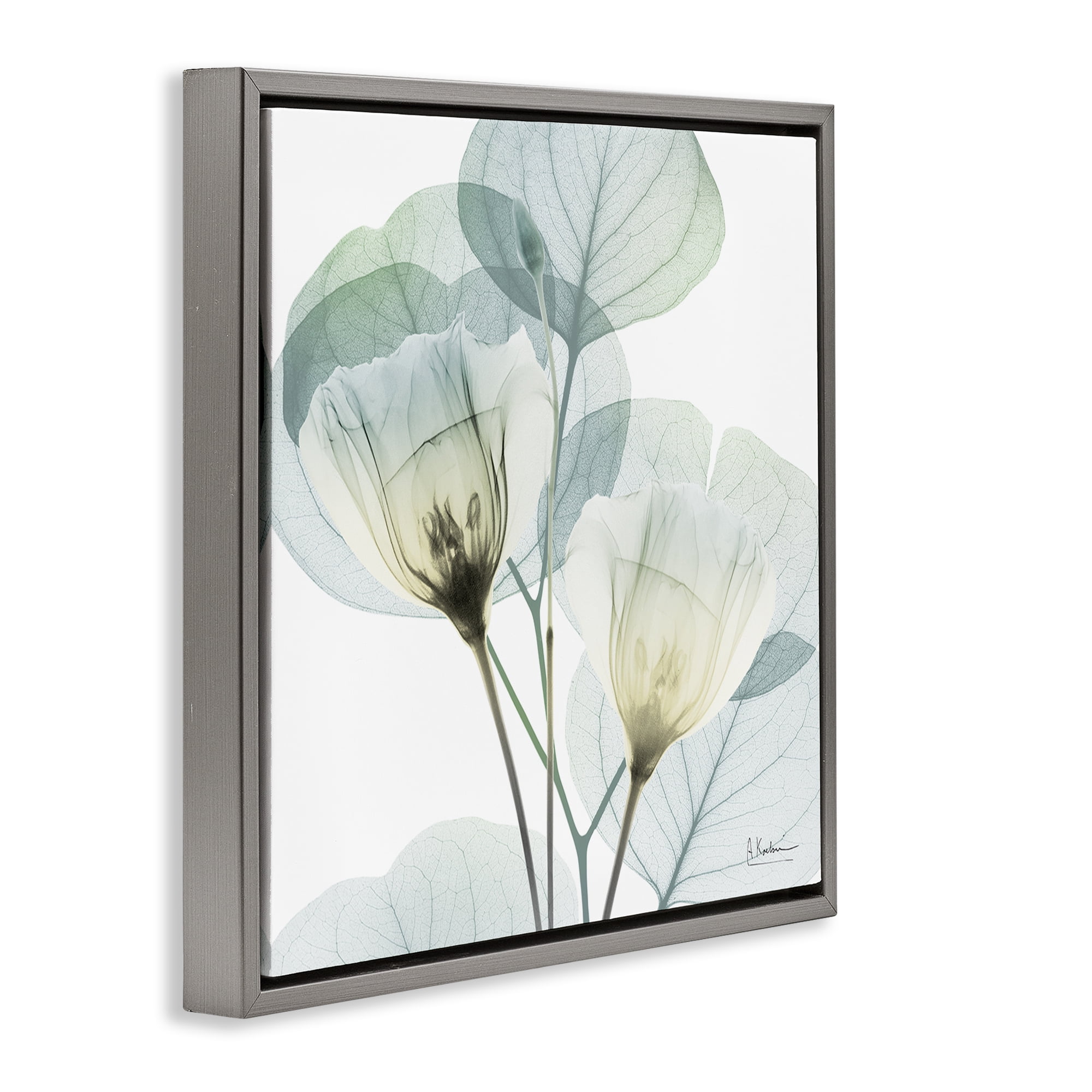 Stupell Industries Divine Fate Flower Leaves Gray Framed Floater Canvas Wall Art, design by Albert Koetsier